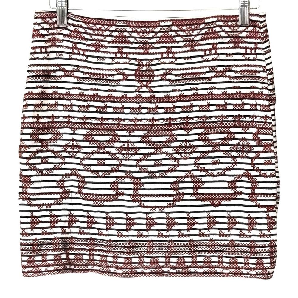 THML Embroidered Stretch Mini Skirt Black Red White Southwest Geometric Small S